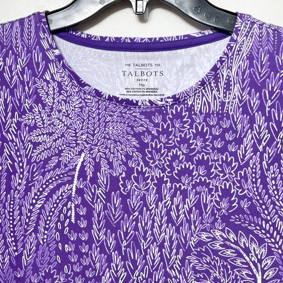 Talbots Cotton Crewneck Short Sleeve Tee in Deep Lavender/White Mp - Picture 3 of 8